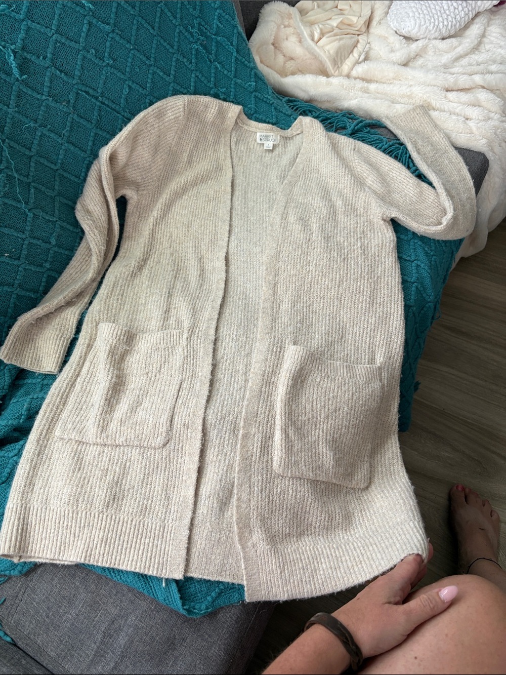 Market & Spruce Soft Cream Open-Front Longline Cardigan